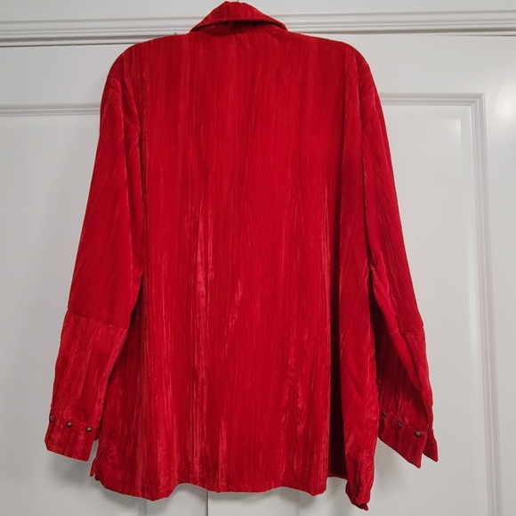 Red Velvet Western Native American Style Top With Metal Button Details Size XL - Picture 2 of 7